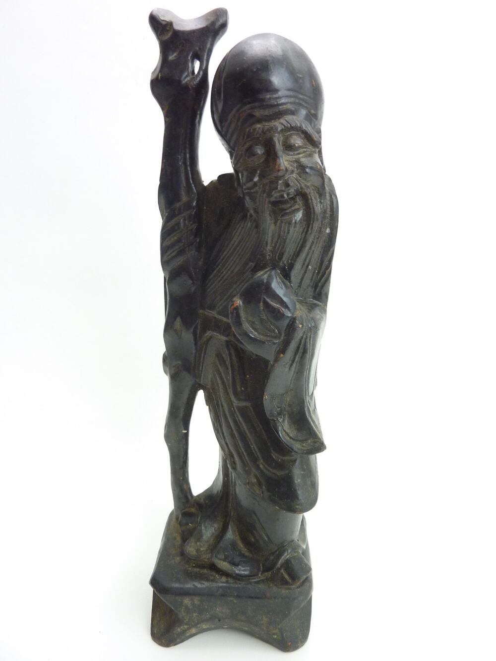 Vintage Wood Shouxing Sculpture Hand Carved God of Longevity Chinese Folk Art